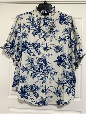 Premise White and Blue Floral Blouse